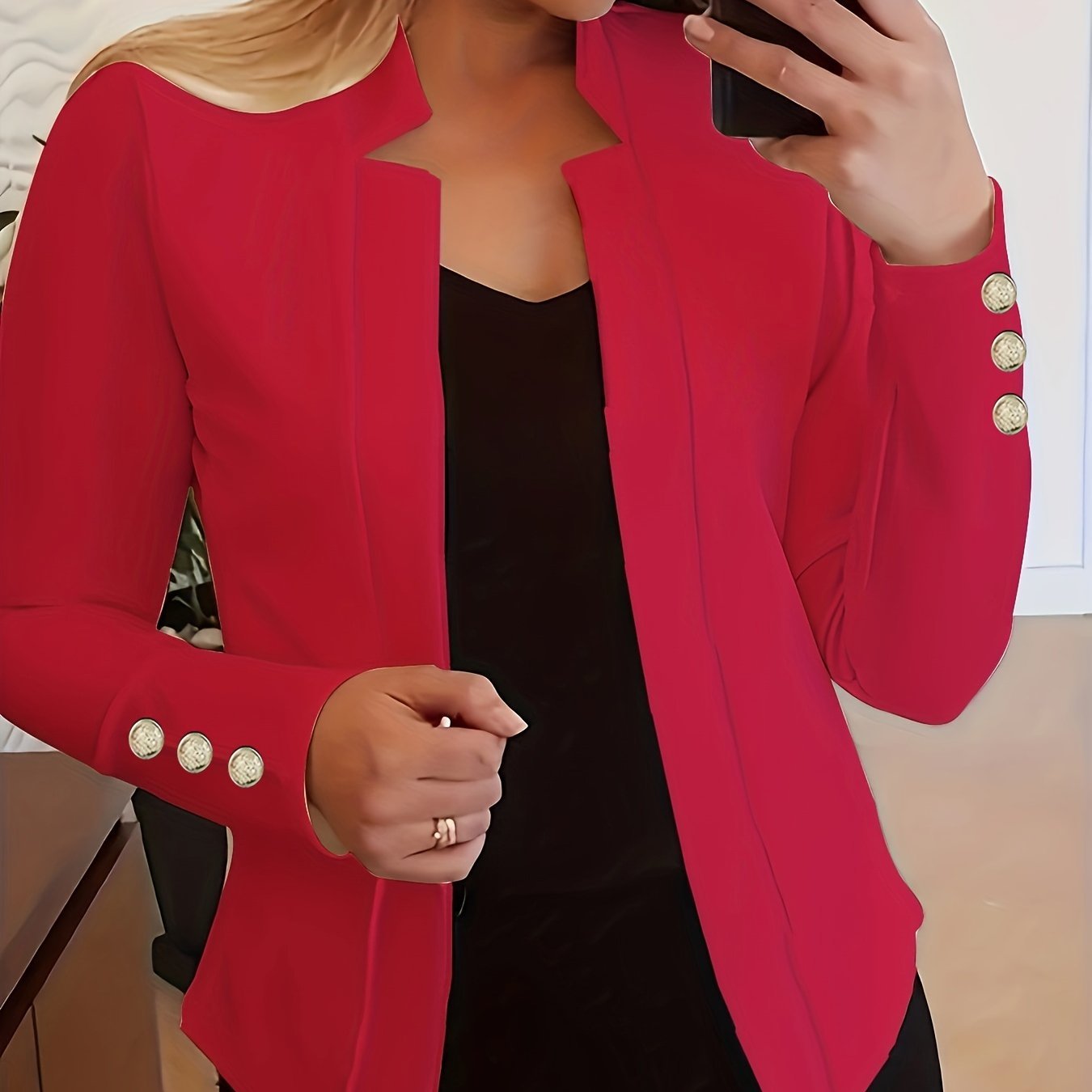 Solid Open Front Blazer, Casual Long Sleeve Button Blazer For Office & Work, Women??s Clothing - Image 11