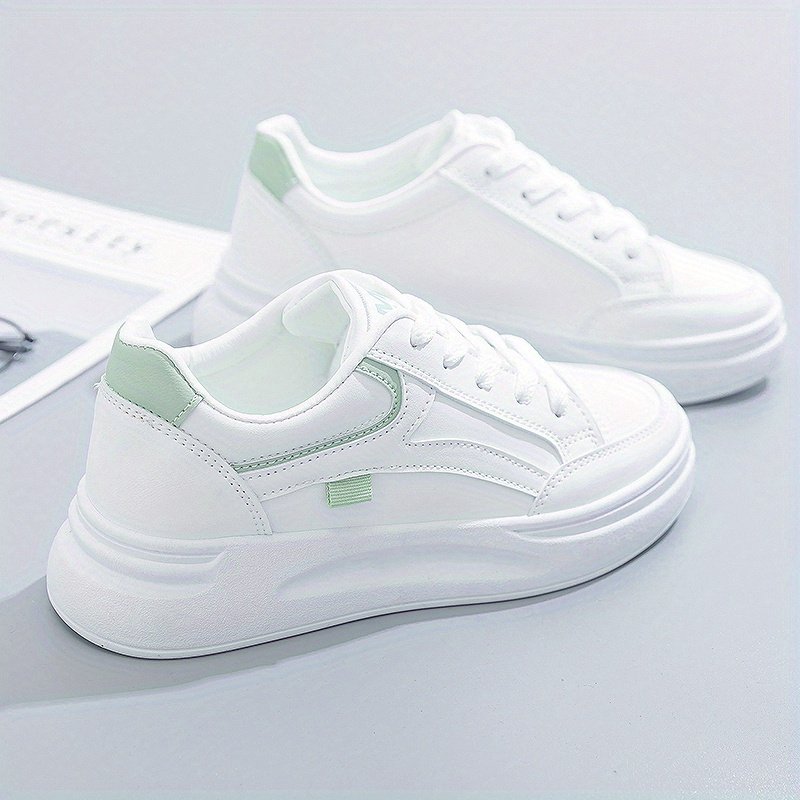 Women??s Platform Skate Shoes, Versatile Height Increasing Lace Up Low Top Shoes, Outdoor Walking White Shoes - Image 5