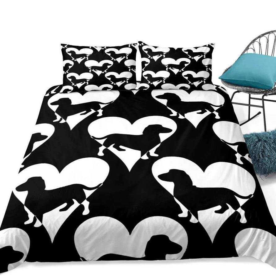 2/3-Piece Black & White Dachshund Love Duvet Cover Set - Image 4