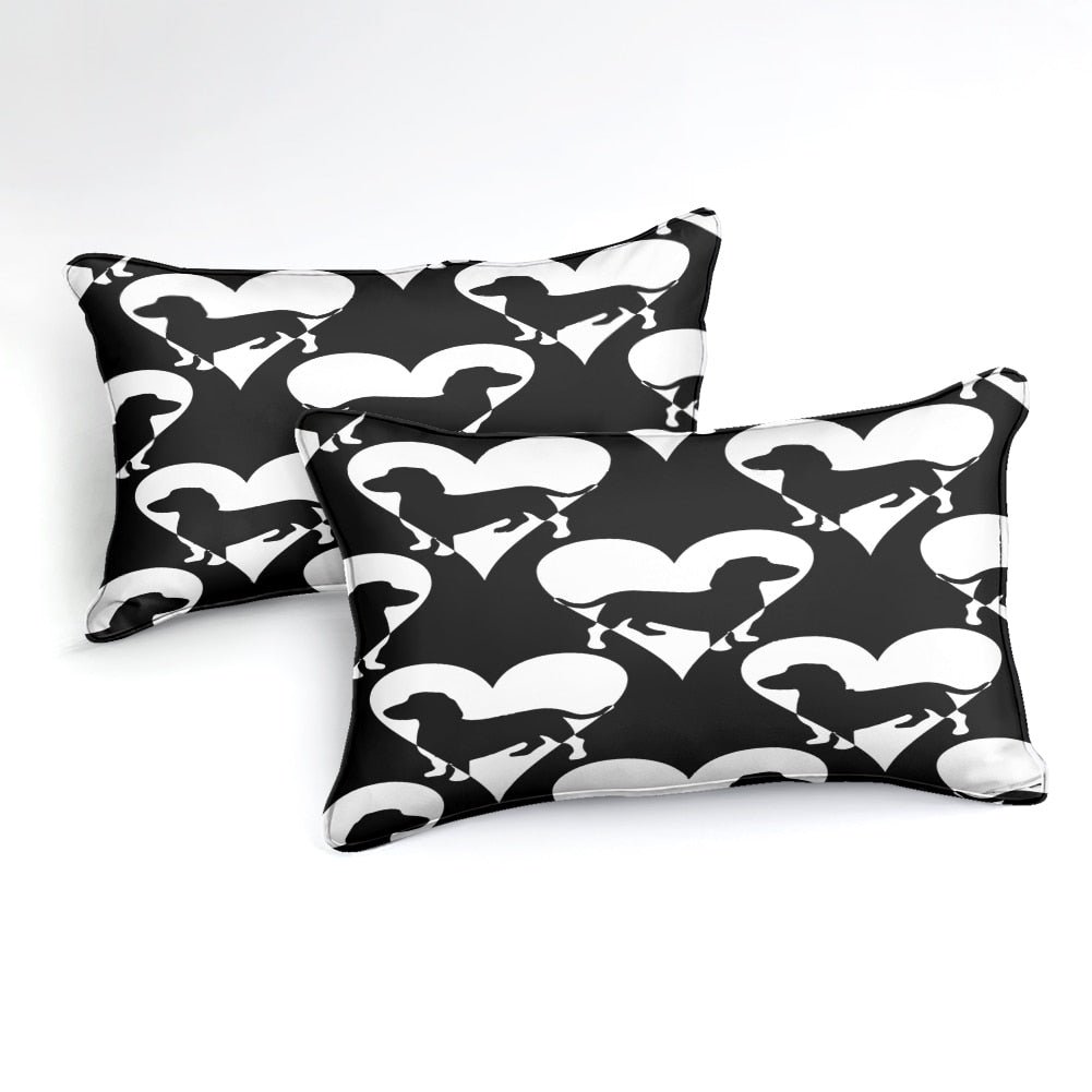 2/3-Piece Black & White Dachshund Love Duvet Cover Set - Image 2