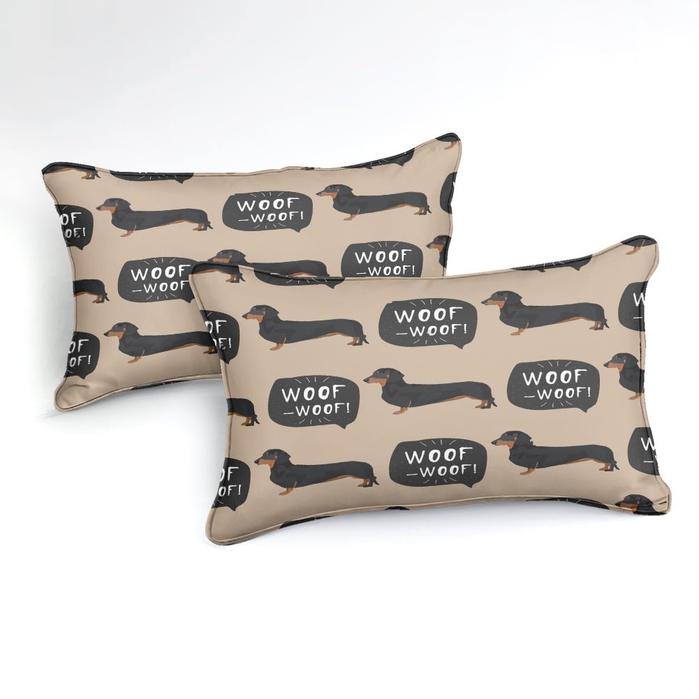Brown 2/3-Piece Woof Woof Dachshund Dog Duvet Cover Set - Image 2