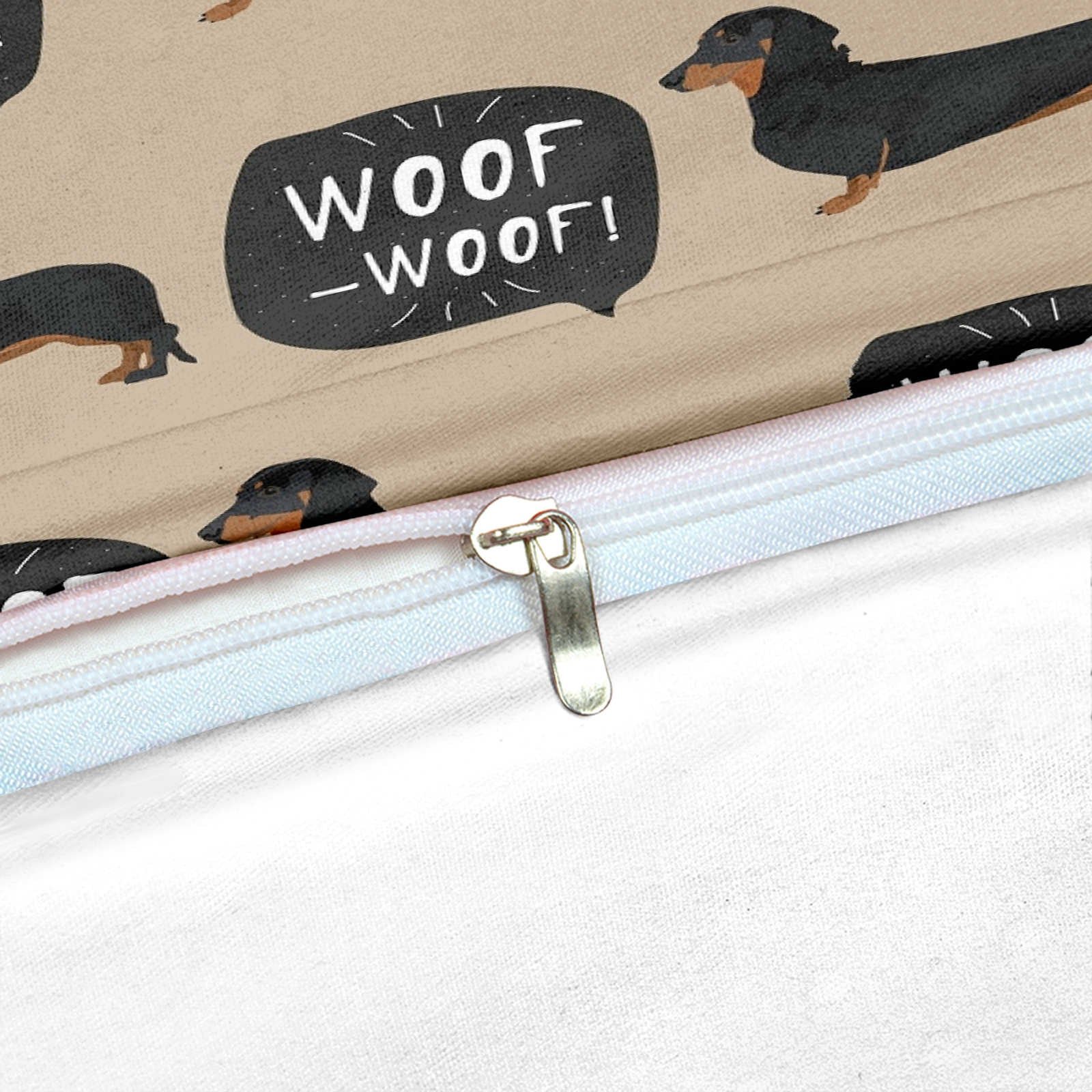 Brown 2/3-Piece Woof Woof Dachshund Dog Duvet Cover Set - Image 3