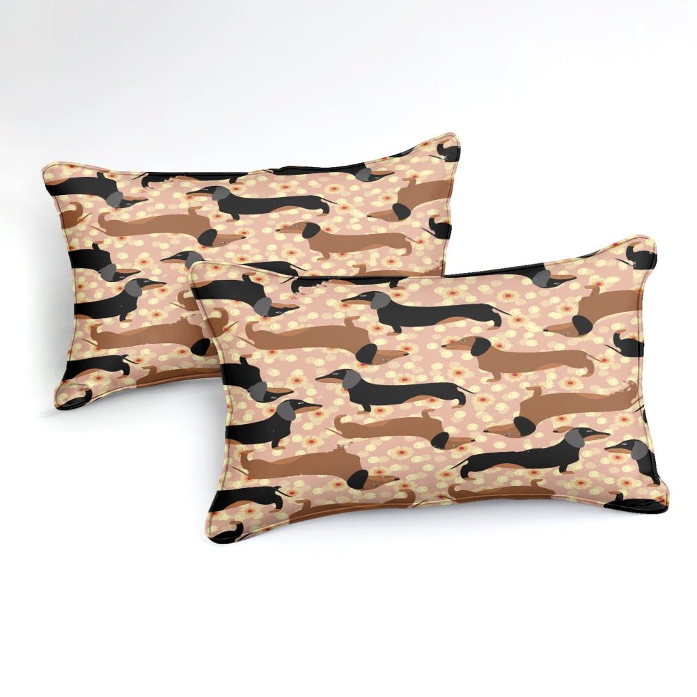 Brown 2/3-Piece Floral Dachshund Dog Pattern Duvet Cover Set - Image 2