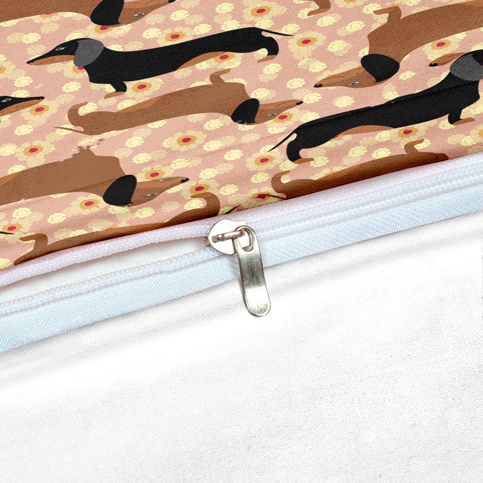 Brown 2/3-Piece Floral Dachshund Dog Pattern Duvet Cover Set - Image 3