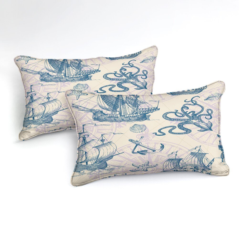 Beige 2/3-Piece Nautical Ocean Voyage Duvet Cover Set - Image 2