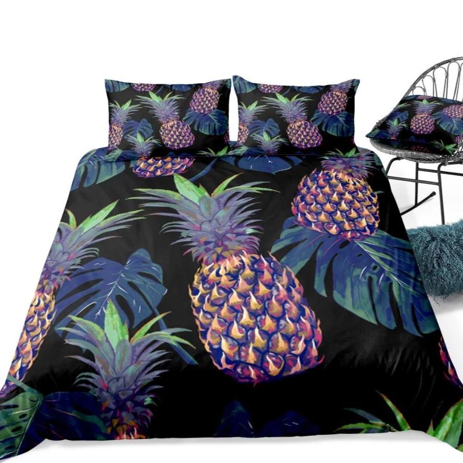 Black 2/3-Piece Fluorescent Pineapple Print Duvet Cover Set - Image 4
