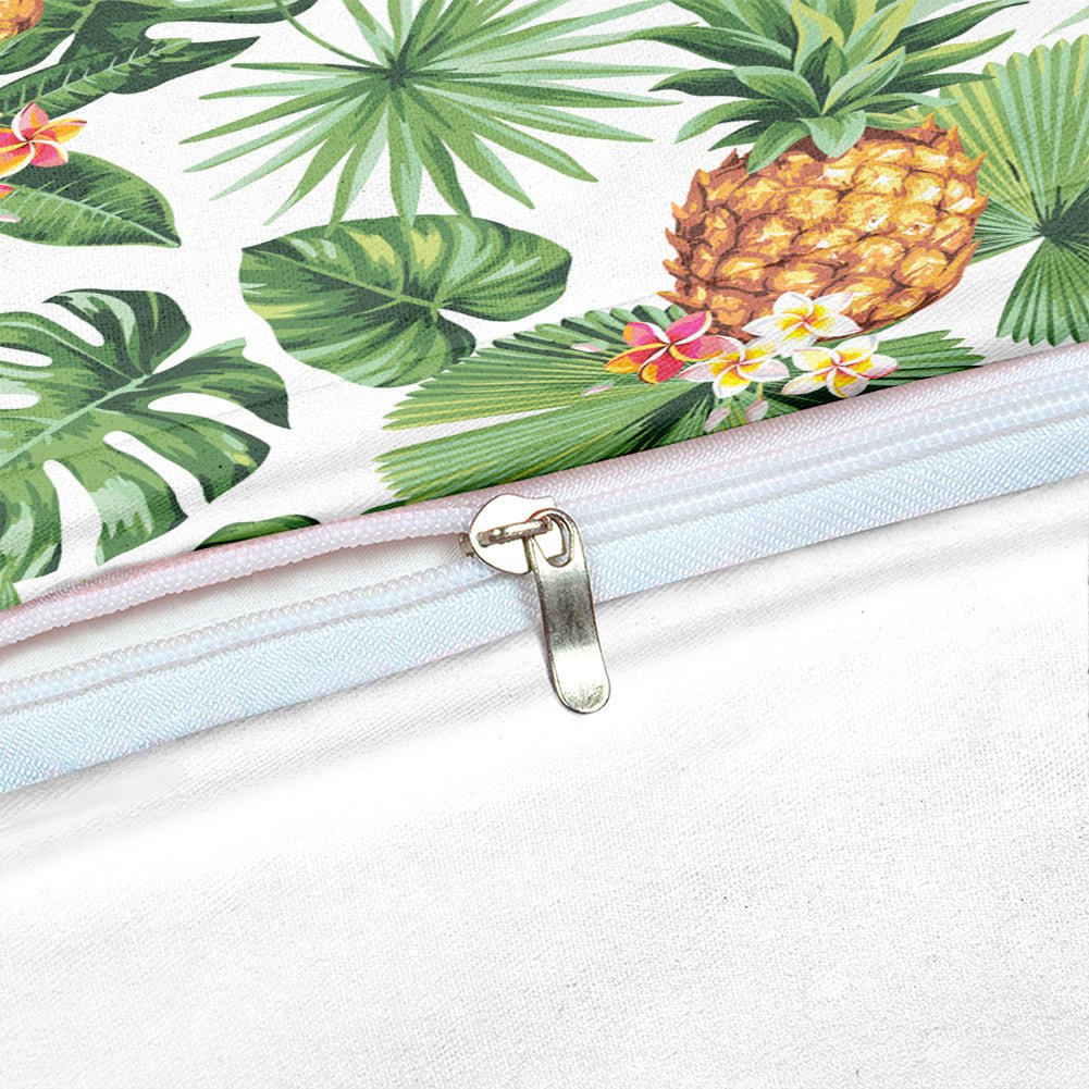 White 2/3-Piece Pineapple Palm Leaf Print Duvet Cover Set - Image 3