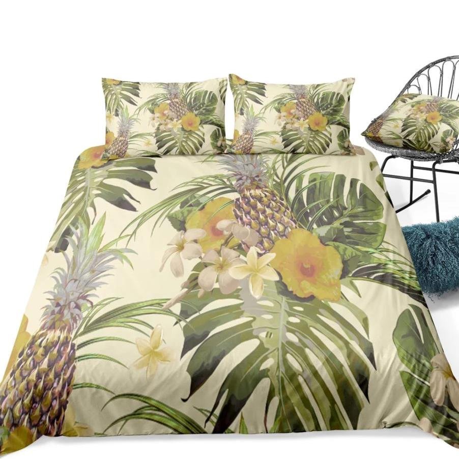 Beige 2/3-Piece Floral Pineapple Print Duvet Cover Set - Image 4