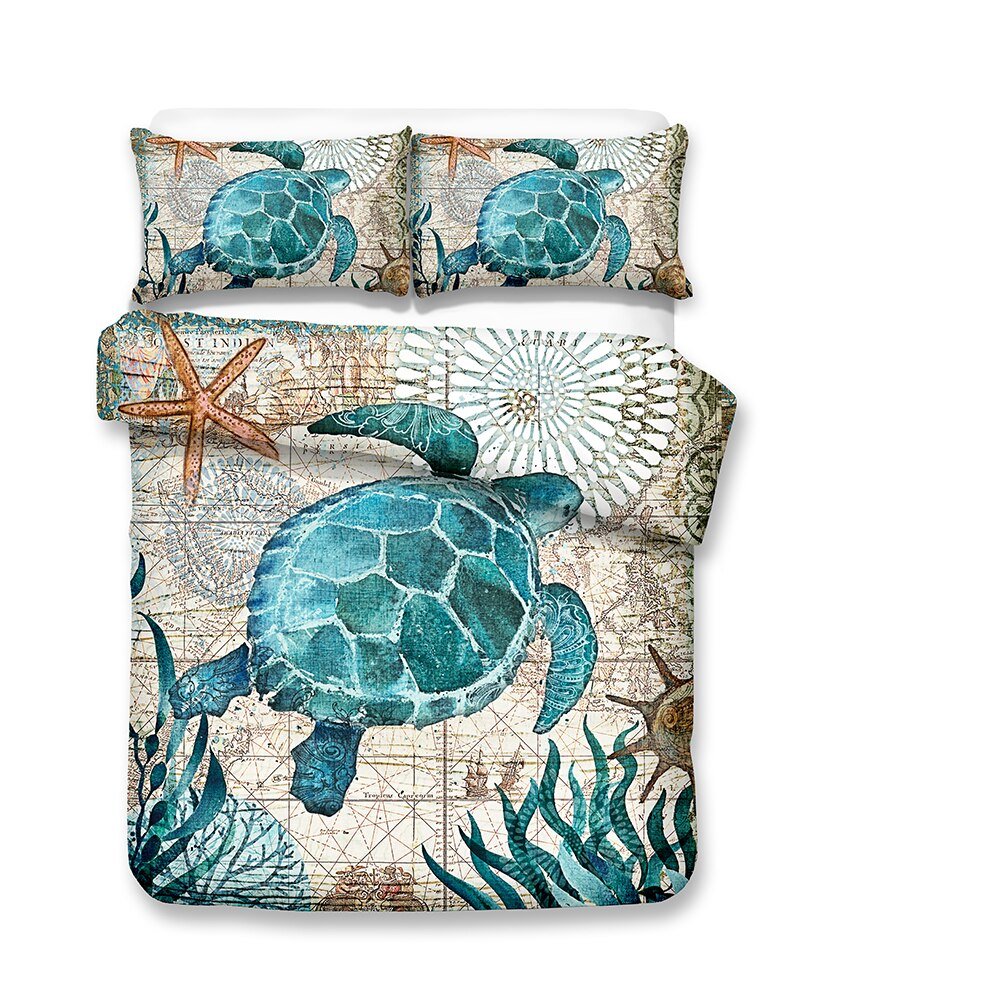 2/3-Piece Mediterranean Sea Turtle Print Duvet Cover Set - Image 5