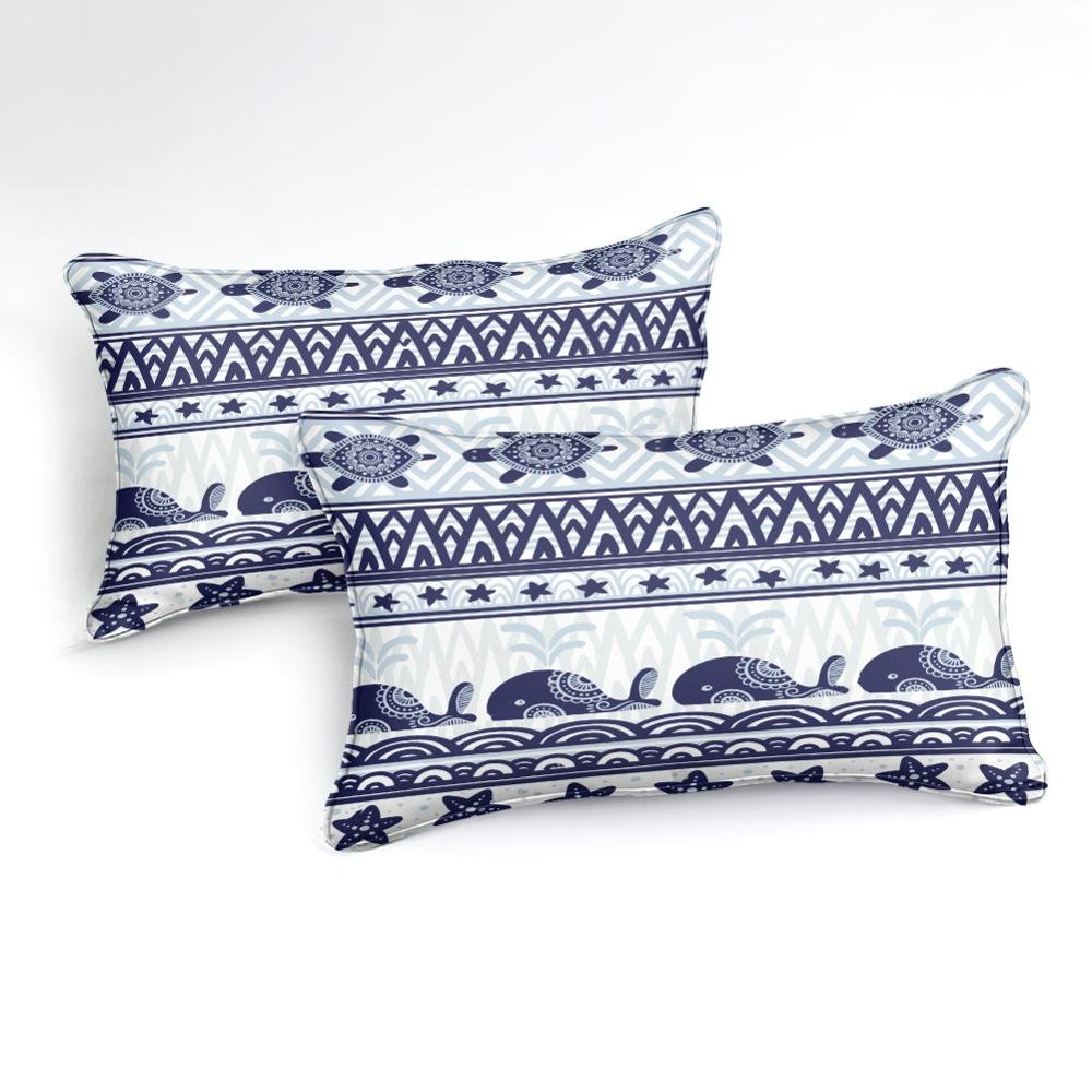 2/3-Piece Blue Boho Whale Stripe Duvet Cover Set - Image 2