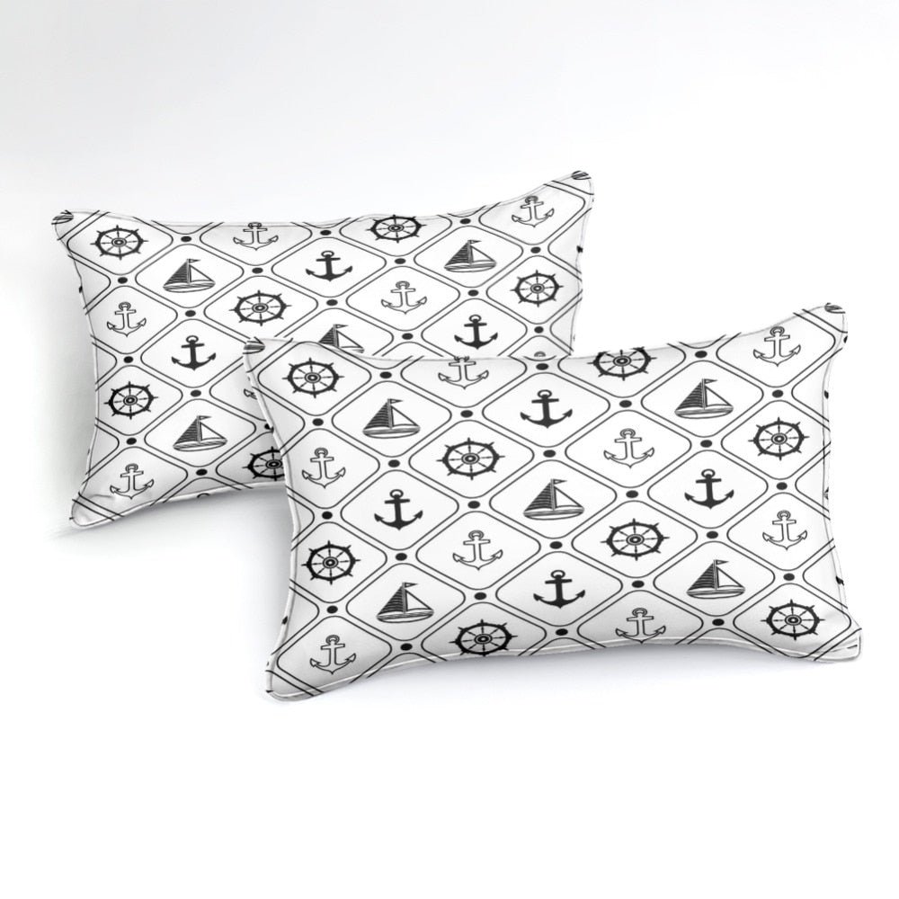 2/3-Piece Black & White Nautical Symbols Duvet Cover Set - Image 3