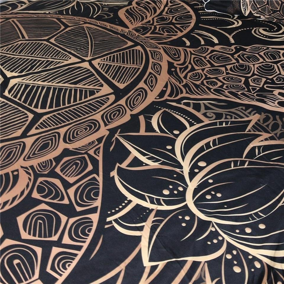 Black Patterned Gold Sea Turtle Microfiber Pillow Cover - Image 3