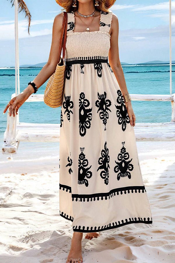Fashion Printed Smocked Chest Holiday Style Dress - Image 3
